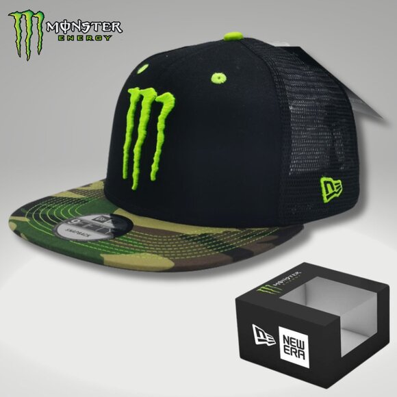 Hat Snapback New Era Black, Camo Visor Mesh 9FIFTY Box & Sticker - Picture 1 of 5